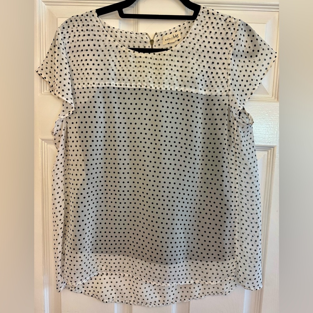 Maison Jules Off-White with Black Polka Dot Sheer Blouse Size Large - Picture 16 of 16